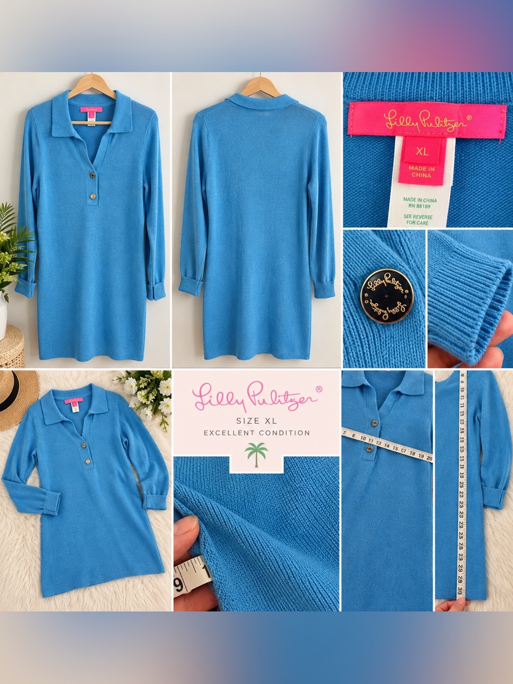 Lilly Pulitzer Lizona Sweater Dress Lunar Blue Size XL Long Sleeve
